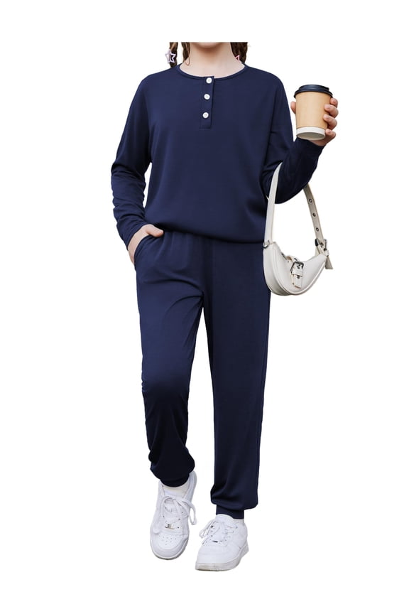 Girls Clothes Crew Neck Long Sleeve Tops and Pants Set with Pockets Fall Outfits