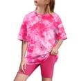thumbnail image 1 of Arshiner Girls Summer 2 Piece Outfits Drop Shoulder T-Shirts and Biker Shorts Cool Kids Short Sets, 1 of 8