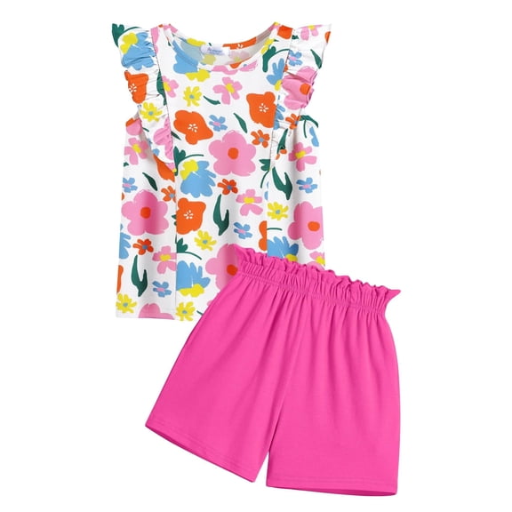 Arshiner Girls Two Piece Outfits Summer Clothes Short Sleeve Shirts and Casual Paper Bag Short Sets