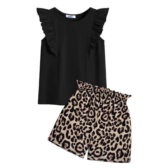 Arshiner Girls Outfits Summer Clothes 2 Piece Cute Ruffle Trim Tank Tops and Paperbag Shorts Sets with Pockets