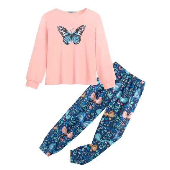 Arshiner Girls 2 Piece Outfits Pink Long Sleeve Pullover Sweatshirts and Floral Print Pants with Pockets Jogger Set 12-13 Years