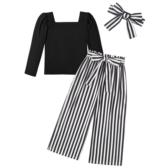 Arshiner Girls Clothing Sets Square Neck Rib Knit Shirts + Stylish Wide Leg Pants + Headband Cute 3pcs Fall Clothes Outfits
