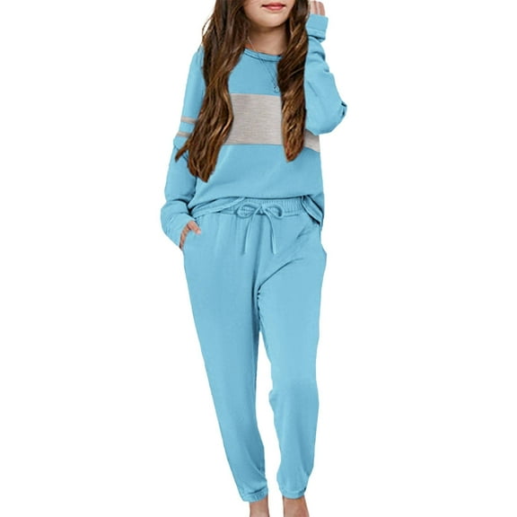Arshiner Girls' Clothing Sets Sweatsuits Long Sleeve Color Block Pullover Sweatshirts and Lounge Pants with Pocket
