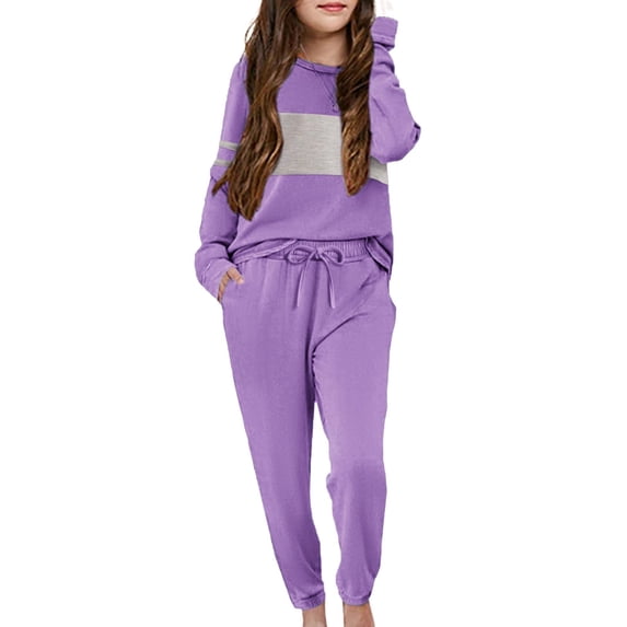 Arshiner Girls' Clothing Sets Sweatsuits Long Sleeve Color Block Pullover Sweatshirts and Lounge Pants with Pocket
