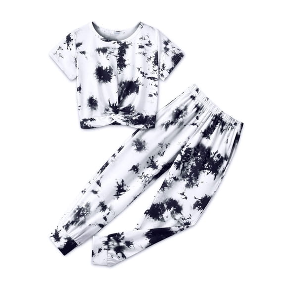 Arshiner Girls Clothing Sets Tie Dye Twist Front Tops & Sweatpants Outfits Sportwear Sweatsuits Tracksuits 4-13 Year