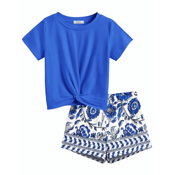 Arshiner Girls Clothing Sets Twist Front Top and Shorts 2 Piece Outfits Activewear Tracksuit