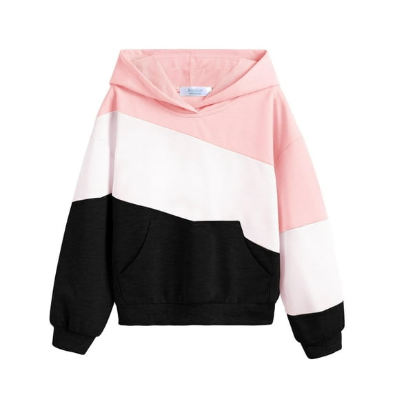Arshiner Girls Color Block Hoodies Colorblock Sweatshirt Fall Hooded Sweatshirts Hoodies for Teen Girls Grey Hoodie 13-14 Years Pink&white&black 150
