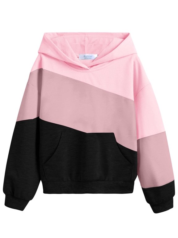 Girls Color Block Hoodies Colorblock Sweatshirt Fall Hooded Sweatshirts Hoodies for Teen Girls with Pockets