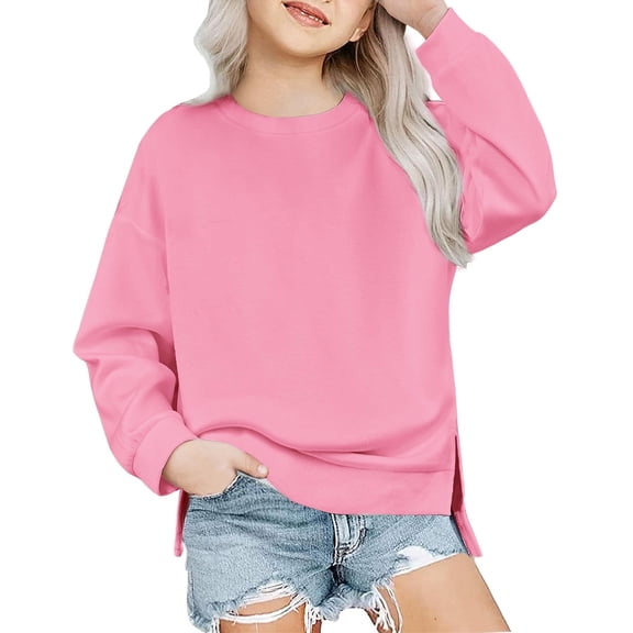 Arshiner Girls Crewneck Sweatshirt Long Sleeve Pullover Tops Drop Shoulder Side Split Sweatshirts