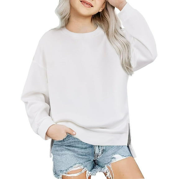 Arshiner Girls Crewneck Sweatshirt Long Sleeve Pullover Tops Drop Shoulder Sweatshirts Side Split Clothes For Girl 9-10 Girls