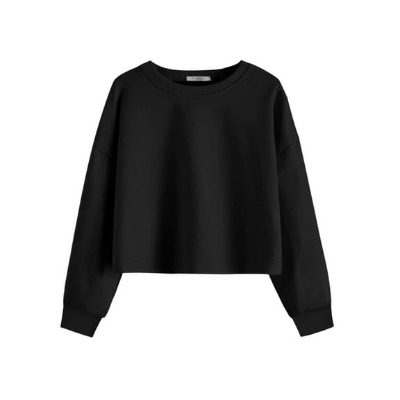Arshiner Girls Crop Tops Kids Long Sleeve Pullover Sweatshirts Girls Cropped Crewneck Sweatshirt Girl Black Crop Top Sweatshirt 10-11 Years Black 150