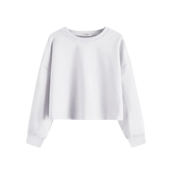 Arshiner Girls Crop Tops Kids Long Sleeve Pullover Sweatshirts Girls Cropped Crewneck Sweatshirt Girl Black Crop Top Sweatshirt 10-11 Years White 130