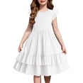 thumbnail image 1 of Arshiner Girls Dress Casual Boho Ruffle Sleeve Yellow A Line Flowy Summer Sundress with Pockets for 7-8 Years, 1 of 6