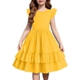 thumbnail image 1 of Arshiner Girls Dress Casual Boho Ruffle Sleeve Yellow A Line Flowy Summer Sundress with Pockets for 7-8 Years, 1 of 6