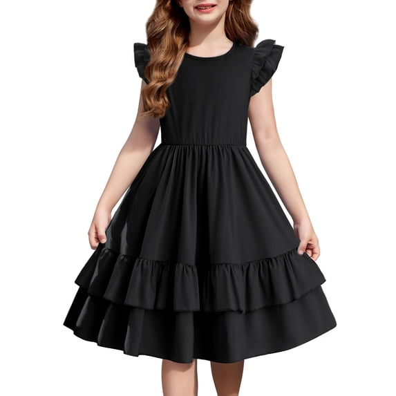 Arshiner Girls Dress Casual Boho Ruffle Sleeve Yellow A Line Flowy Summer Sundress with Pockets