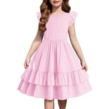 Arshiner Girls Dress Casual Boho Ruffle Sleeve Yellow A Line Flowy ...