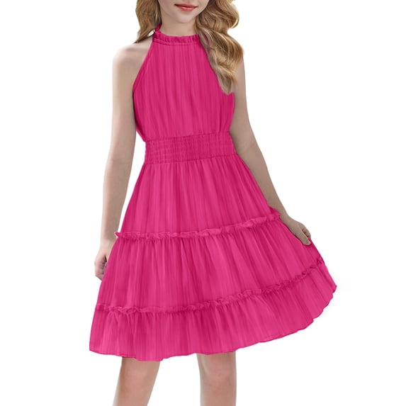 Arshiner Girls Dress Kids Halter Sleeveless Elegant Flowy Summer Casual A-Line Dress
