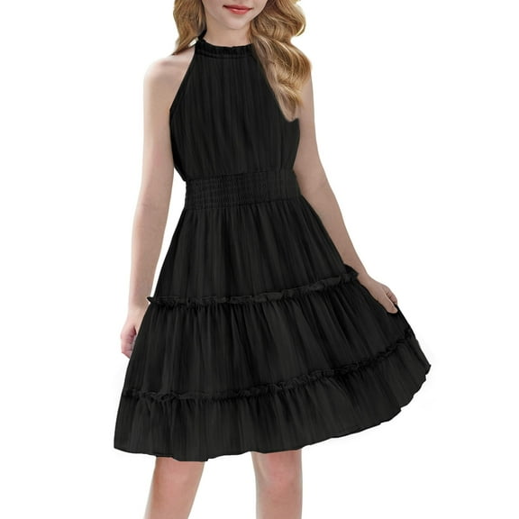 Arshiner Girls Dress Kids Halter Sleeveless Elegant Flowy Summer Casual