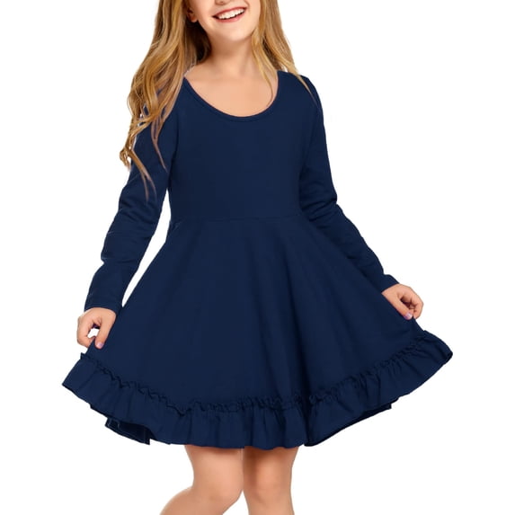 Arshiner Girls Dress, Long Sleeve A Line Twirly Skater Loose Casual/Party Dresses with Pocket, Summer Dresses Midi Sundress Beach Dress