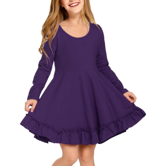 Arshiner Girls Dress, Long Sleeve A Line Twirly Skater Loose Casual/Party Dresses with Pocket, Summer Dresses Midi Sundress Beach Dress
