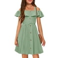 thumbnail image 1 of Arshiner Girls Dress Ruffle Sleeve Summer Cotton Casual Party Cold Shoulder, 1 of 6