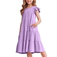 thumbnail image 1 of Arshiner Girls Summer Dress Ruffle Sleeve Flared Tiered Swing Pleated Midi Cotton Casual Sundress with Pockets, 1 of 7