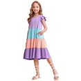 thumbnail image 1 of Arshiner Girls Dress Summer Flutter Sleeve Flared Tiered Swing Pleated Midi Cotton Casual Sundress with Pockets, 1 of 6