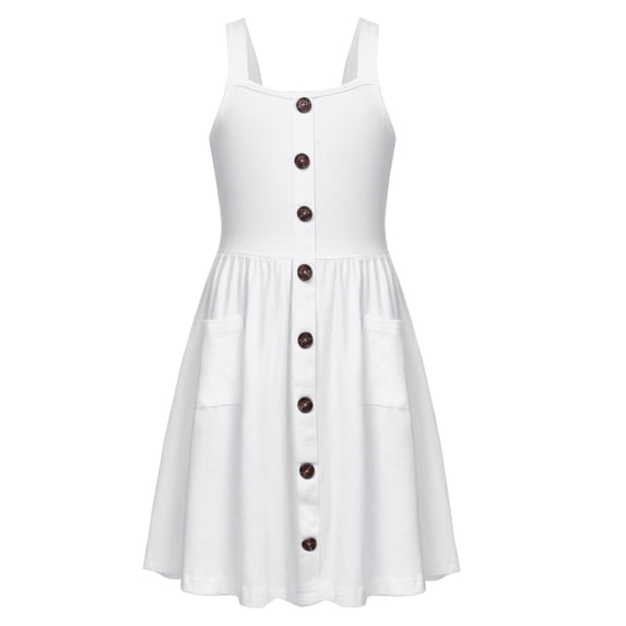 Arshiner Girls Sundress Button Design Summer Casual Dresses Sleeveless Dresses