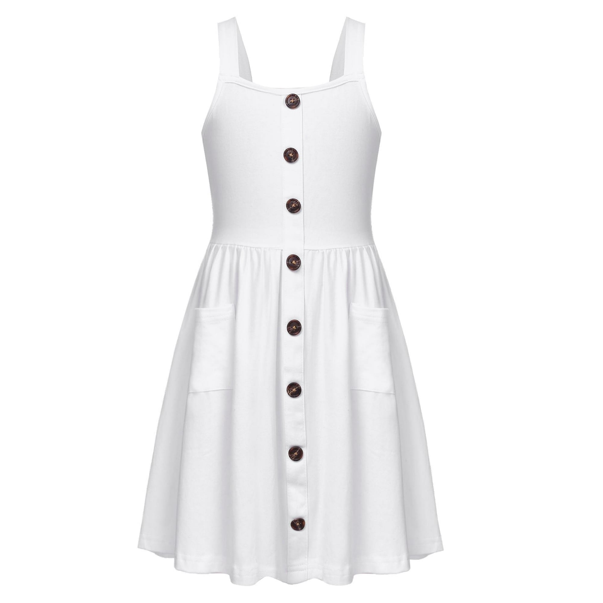 Arshiner Girls Sundress Button Design Summer Casual Dresses Sleeveless Dresses
