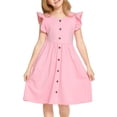 thumbnail image 1 of Arshiner Girls Dress Sweet Casual Flutter Sleeve A-Line Button Down Sundress Casual Midi Dresses, 1 of 6