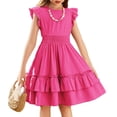 thumbnail image 1 of Arshiner Girls Dresses Flutter Sleeve A-Line Sundress Casual Summer Tiered Swing Midi Pocket Dress, 1 of 6