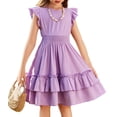 thumbnail image 1 of Arshiner Girls Dresses Flutter Sleeve A-Line Sundress Casual Summer Tiered Swing Midi Pocket Dress, 1 of 3