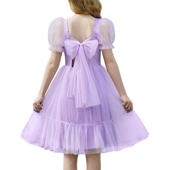 Arshiner Tween Easter Dresses Light Purple Party Fancy Girls Summer Tulle Square Neck Dress