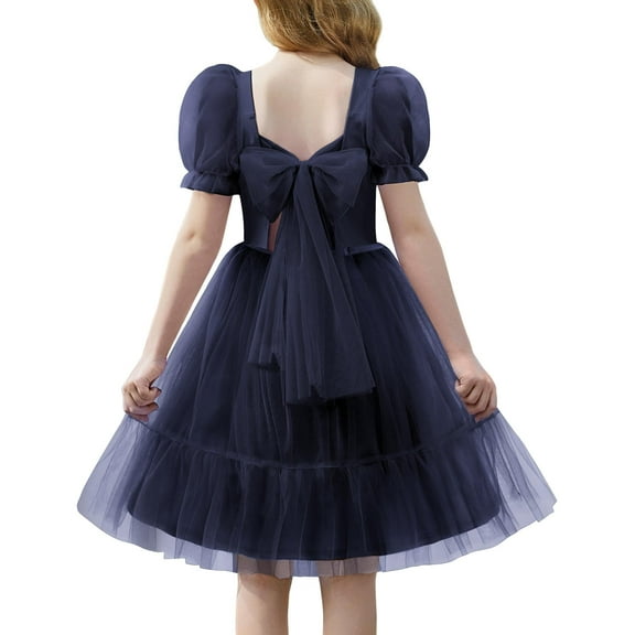 Arshiner Girls Dresses Formal Summer Tween Tulle Back to School Prom Tie Back Navy Dresses