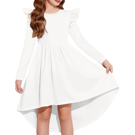Arshiner Girls Dresses Ruffle Long Sleeve High Low Flowy Swing Casual Party Dresses with Pockets