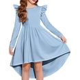 thumbnail image 1 of Arshiner Girls Dresses Ruffle Long Sleeve High Low Flowy Swing Casual Party Dresses with Pockets, 1 of 6