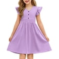 thumbnail image 1 of Arshiner Girls Dresses Ruffle Sleeve A-Line V-Neck Sundress Summer Swing Midi Dress with Pockets, 1 of 6