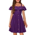 thumbnail image 1 of Arshiner Girls Dresses Summer Spaghetti Strap Cold Shoulder Ruffle Button Down A Line Dresses, 1 of 6