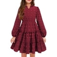 thumbnail image 1 of Arshiner Girls' Dresses V neck Long Sleeve Chiffon Swiss Dot Ruffle Tiered Boho Party Midi Dress Black 11-12 Years, 1 of 4