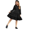 thumbnail image 1 of Arshiner Girls' Dresses V neck Long Sleeve Chiffon Swiss Dot Ruffle Tiered Boho Party Midi Dress Black 11-12 Years, 1 of 7