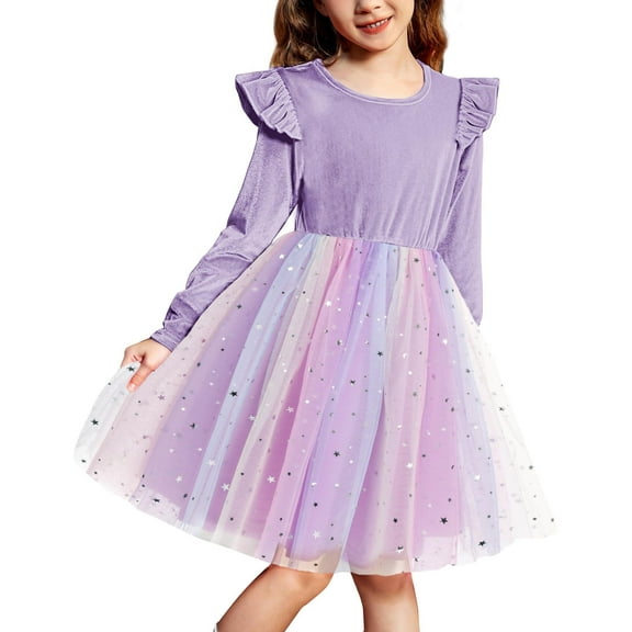 Arshiner Girls Velvet Dress Toddler Tutu Tulle Ruffle Birthday Party Fairy Dresses