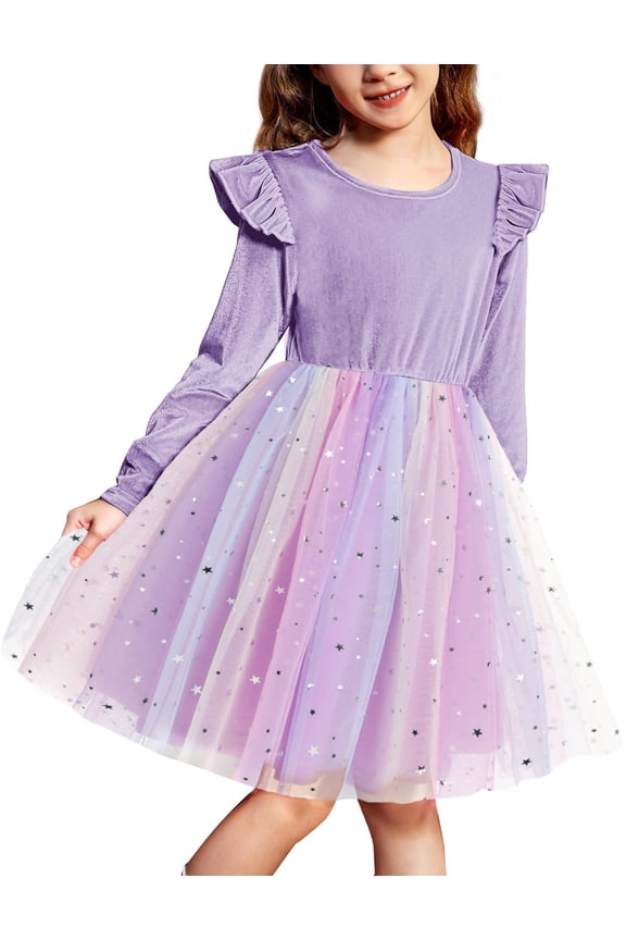 Girls Velvet Dress Toddler Tutu Tulle Ruffle Birthday Party Fairy Dresses