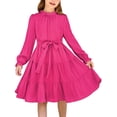 thumbnail image 1 of Arshiner Girls Fall Long Sleeve A-Line Dress Elegant Formal Occasion Tiered Swing Dress with Belt, 1 of 6