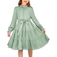 thumbnail image 1 of Arshiner Girls Fall Long Sleeve A-Line Dress Elegant Formal Occasion Tiered Swing Dress with Belt, 1 of 6