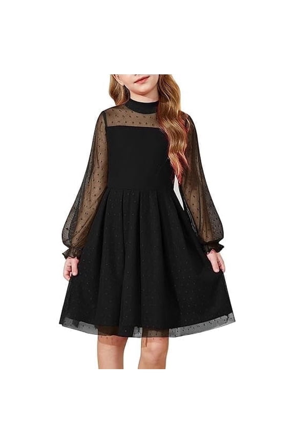 Girls Formal Dress Fall Long Sleeve Church Funeral Tulle DressesBlack Size 10-12