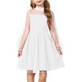 thumbnail image 1 of Arshiner Girls Dresses Contrast Mesh Puff Long Sleeve Mock Neck Formal Party A Line Short Tulle Dres, 1 of 8