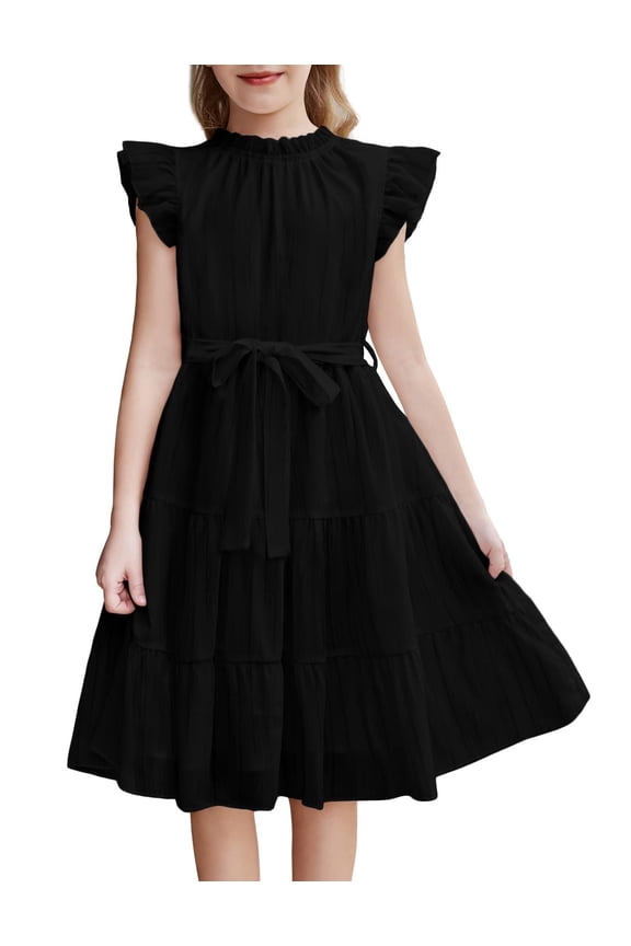 Girls Formal Dress Summer Special Occasions Church Ruffle Sleeve DressesBlack Size 10-12