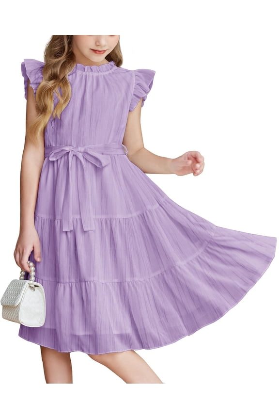 Girls Boho Dress Tween Summer Wedding Formal Casual Party DressesPurple Teen Size 14-16