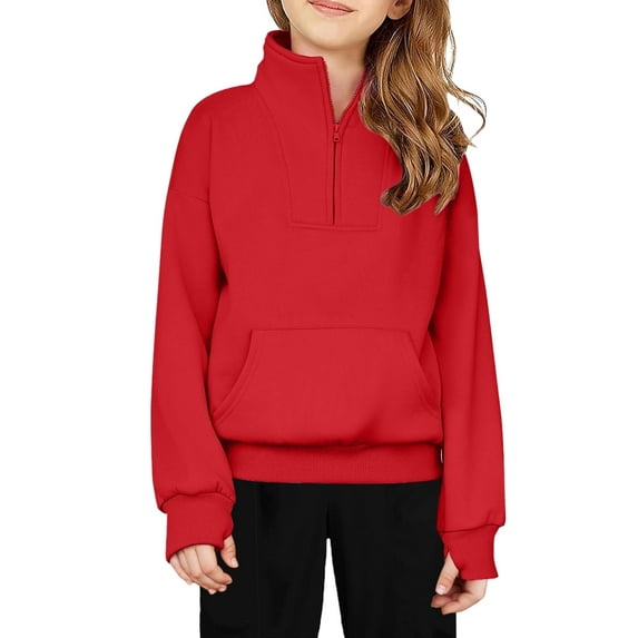Arshiner Girls Half Zip Sweatshirt Fleece Quarter Zip Pullover Sweatshirts Fall Clothes for Teen Girl Girls Black Sweatshirt Girl Sweatshirts Size 10-12 Red 160