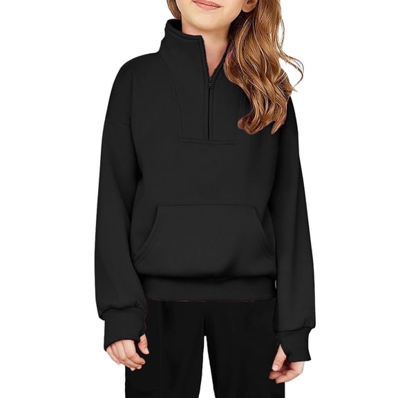 Arshiner Girls Half Zip Sweatshirt Fleece Quarter Zip Pullover Sweatshirts Fall Clothes for Teen Girl Girls Black Sweatshirt Girl Sweatshirts Size 10-12 Black 160